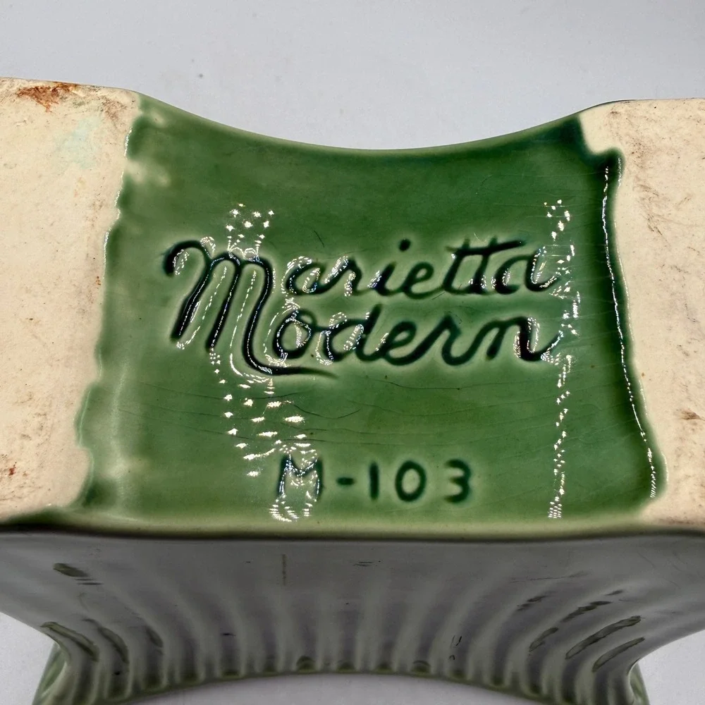 Marietta Modern Vase M-103 Green Ribbed Mid-Century 1950s Vintage Ceramic Decor